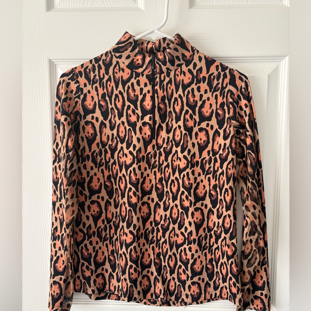 IBKUL Women’s Leopard-Print Long Sleeve Mock Neck Golf/Tennis Top, Size S